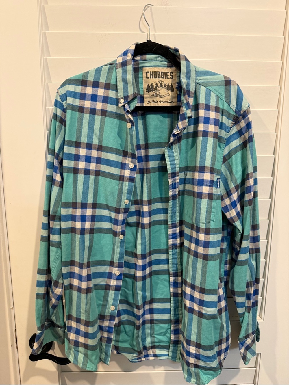 chubbies Teal and Blue Plaid Casual Button-Down Shirt